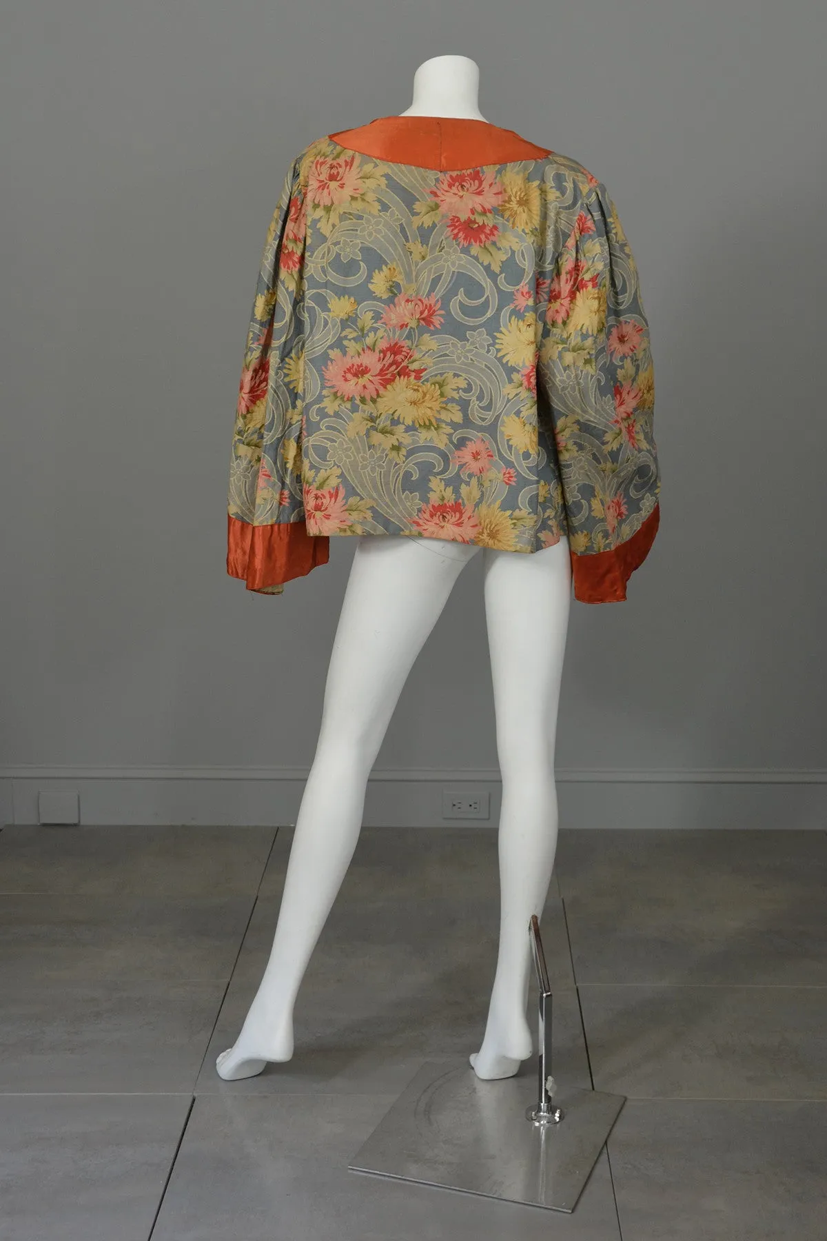 Edwardian Floral Print Angel Sleeve Crop Shrug Capelet Swing Coat