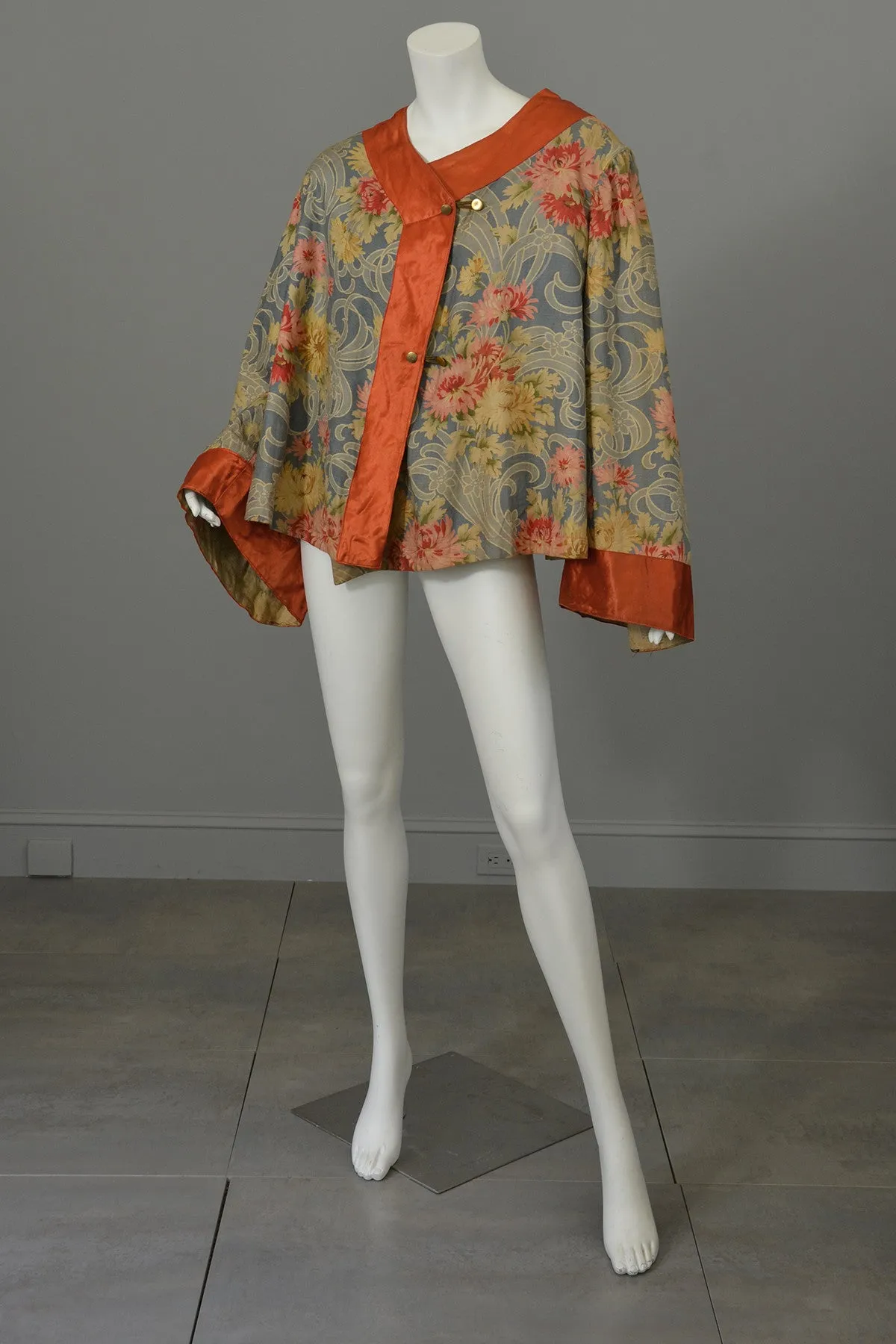 Edwardian Floral Print Angel Sleeve Crop Shrug Capelet Swing Coat