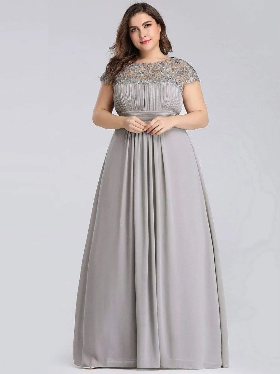 Elegant Lace Cap Sleeve Maxi Long Chiffon Bridesmaid Dress