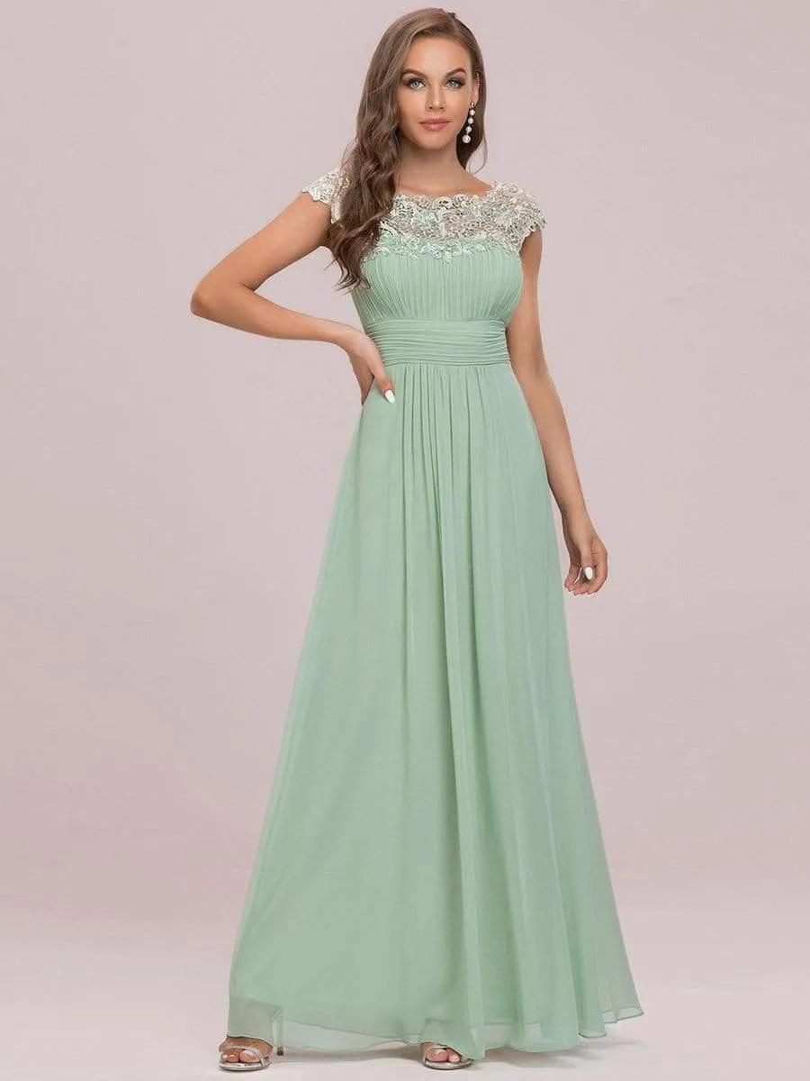 Elegant Lace Cap Sleeve Maxi Long Chiffon Bridesmaid Dress