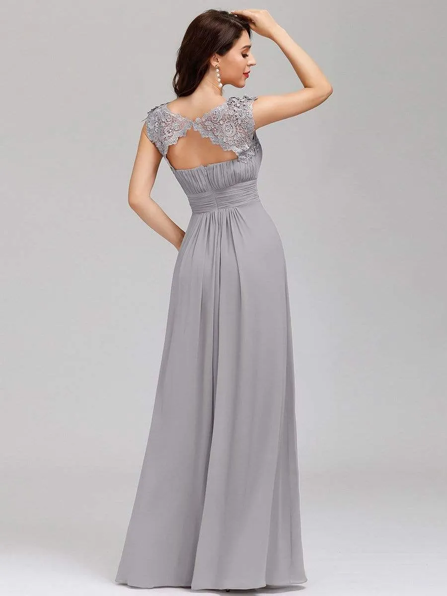 Elegant Lace Cap Sleeve Maxi Long Chiffon Bridesmaid Dress