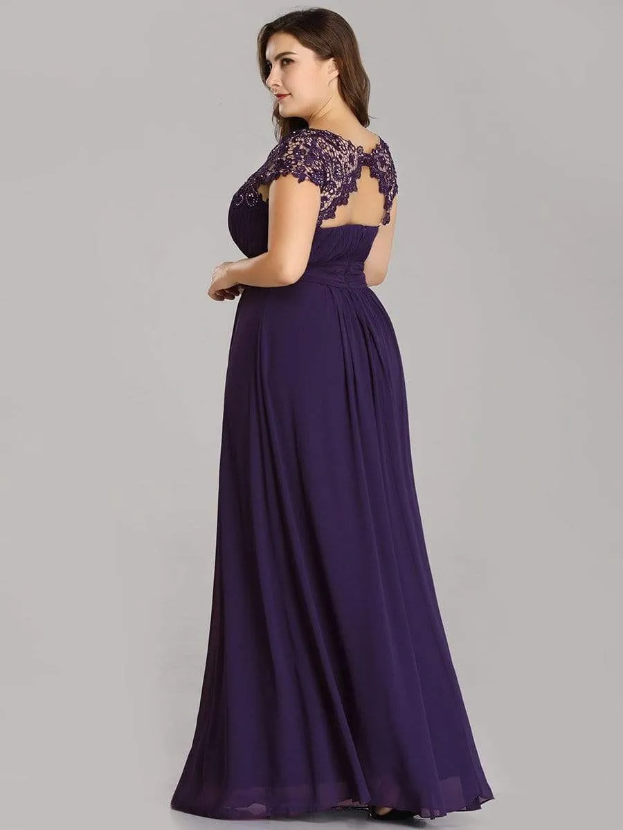 Elegant Lace Cap Sleeve Maxi Long Chiffon Bridesmaid Dress