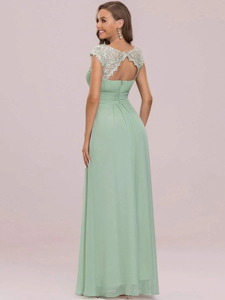 Elegant Lace Cap Sleeve Maxi Long Chiffon Bridesmaid Dress