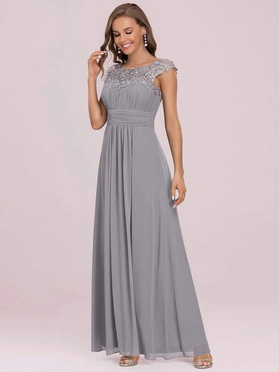 Elegant Lace Cap Sleeve Maxi Long Chiffon Bridesmaid Dress