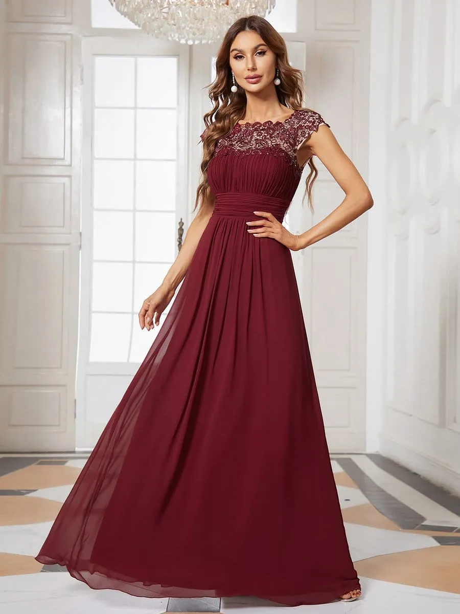 Elegant Lace Cap Sleeve Maxi Long Chiffon Bridesmaid Dress