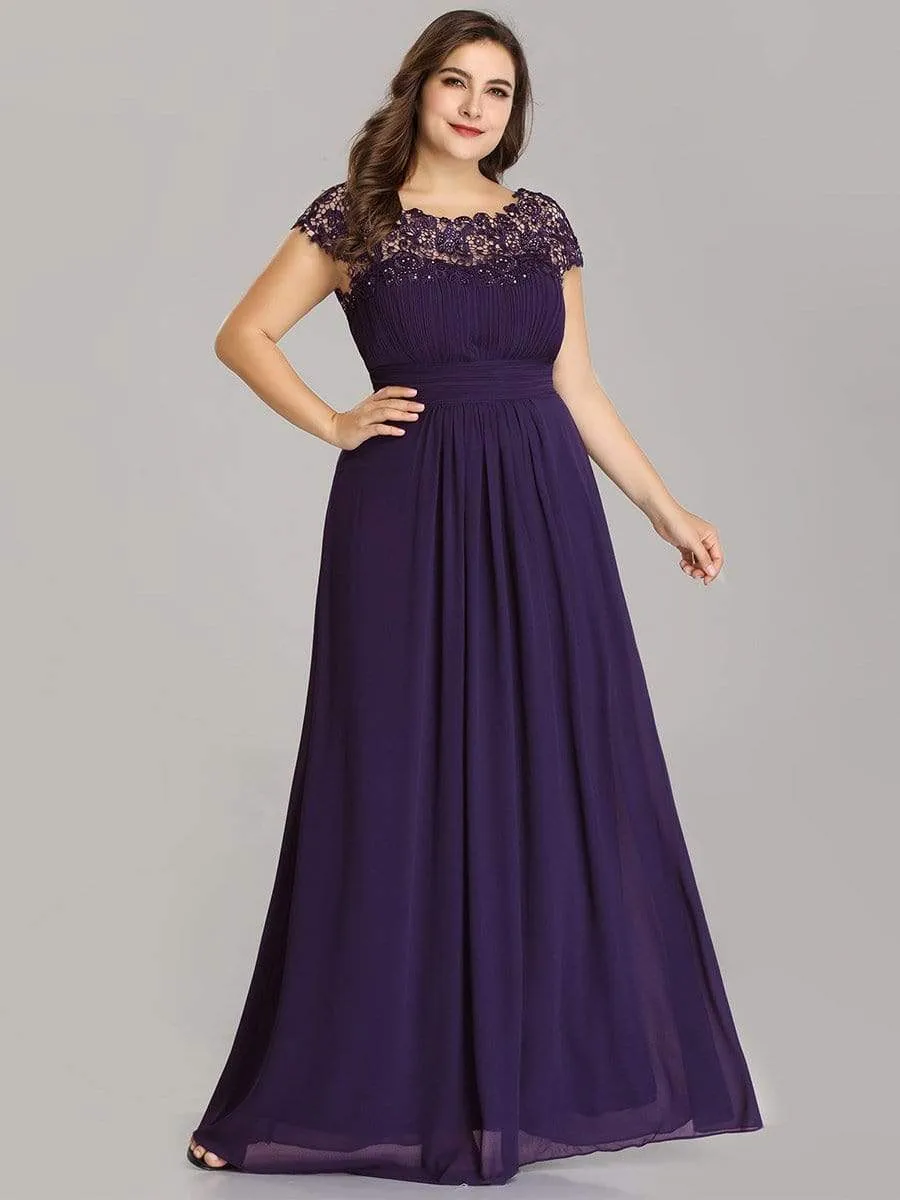 Elegant Lace Cap Sleeve Maxi Long Chiffon Bridesmaid Dress