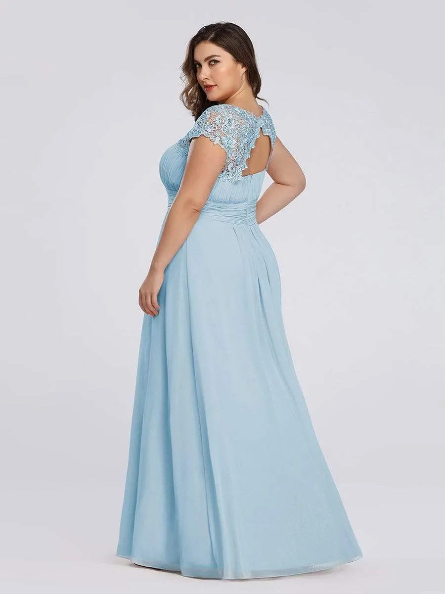 Elegant Lace Cap Sleeve Maxi Long Chiffon Bridesmaid Dress