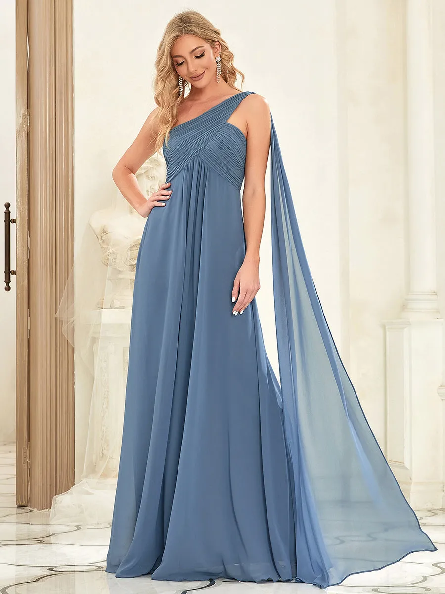 Elegant Pleated A-Line Floor Length One Shoulder Sleeveless Wholesale Bridesmaids Dress