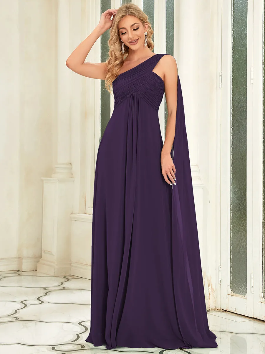 Elegant Pleated A-Line Floor Length One Shoulder Sleeveless Wholesale Bridesmaids Dress