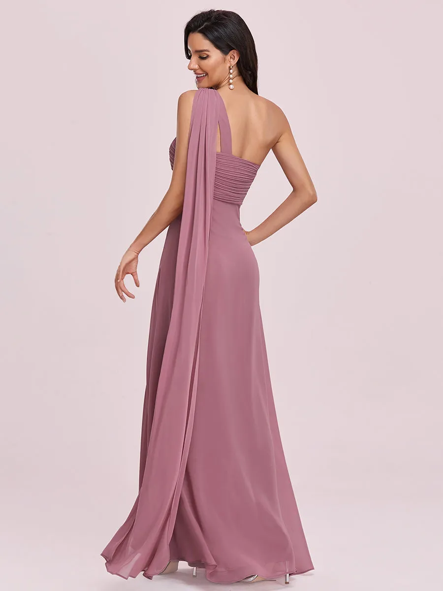 Elegant Pleated A-Line Floor Length One Shoulder Sleeveless Wholesale Bridesmaids Dress