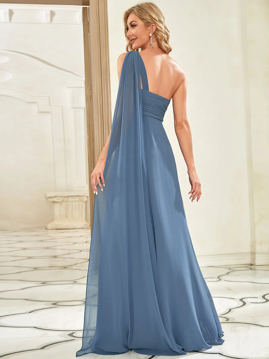 Elegant Pleated A-Line Floor Length One Shoulder Sleeveless Wholesale Bridesmaids Dress