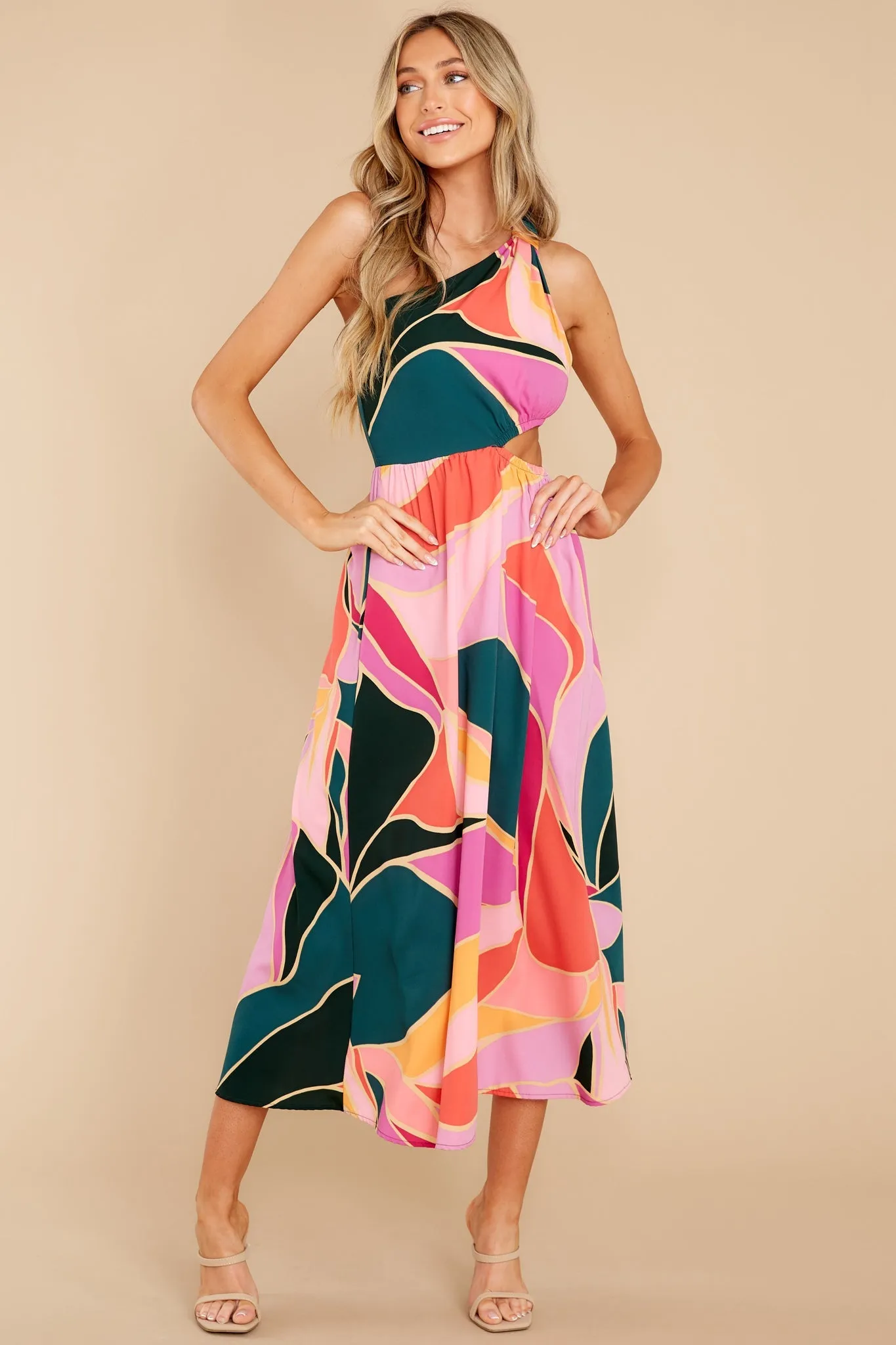 Essential Piece Pink Multi Print Midi Dress