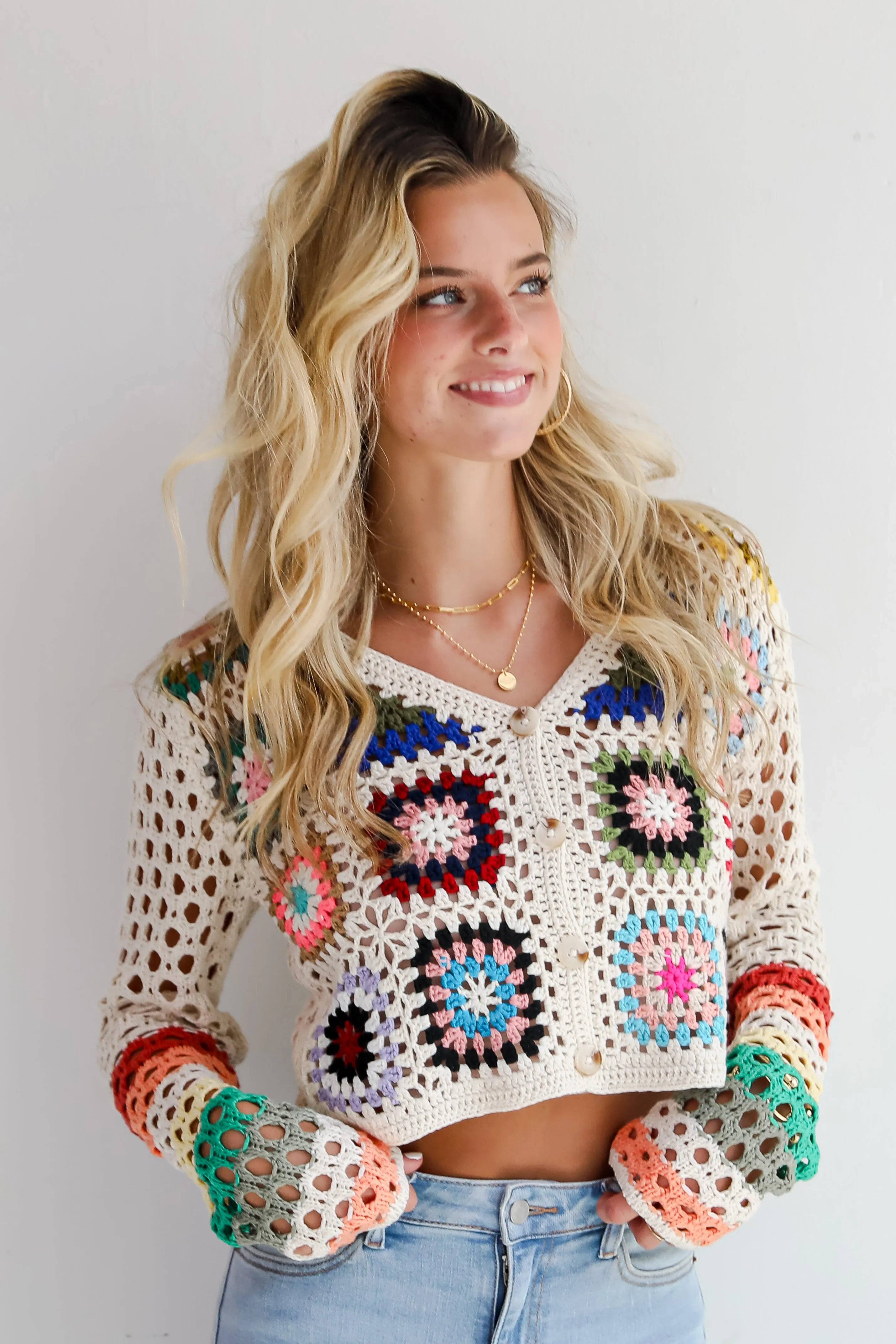 FINAL SALE - Vibrant Crush Ivory Crochet Knit Top