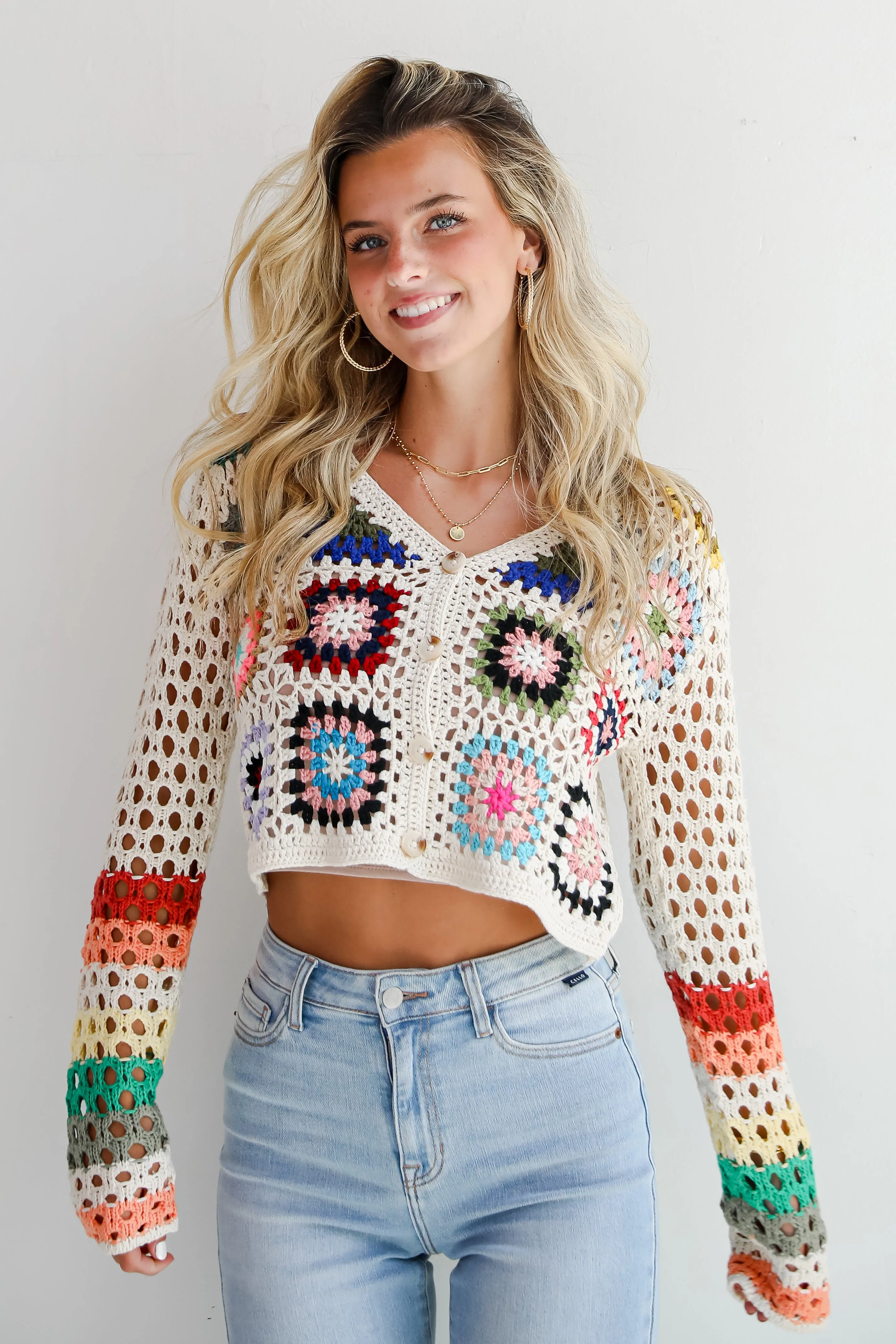 FINAL SALE - Vibrant Crush Ivory Crochet Knit Top