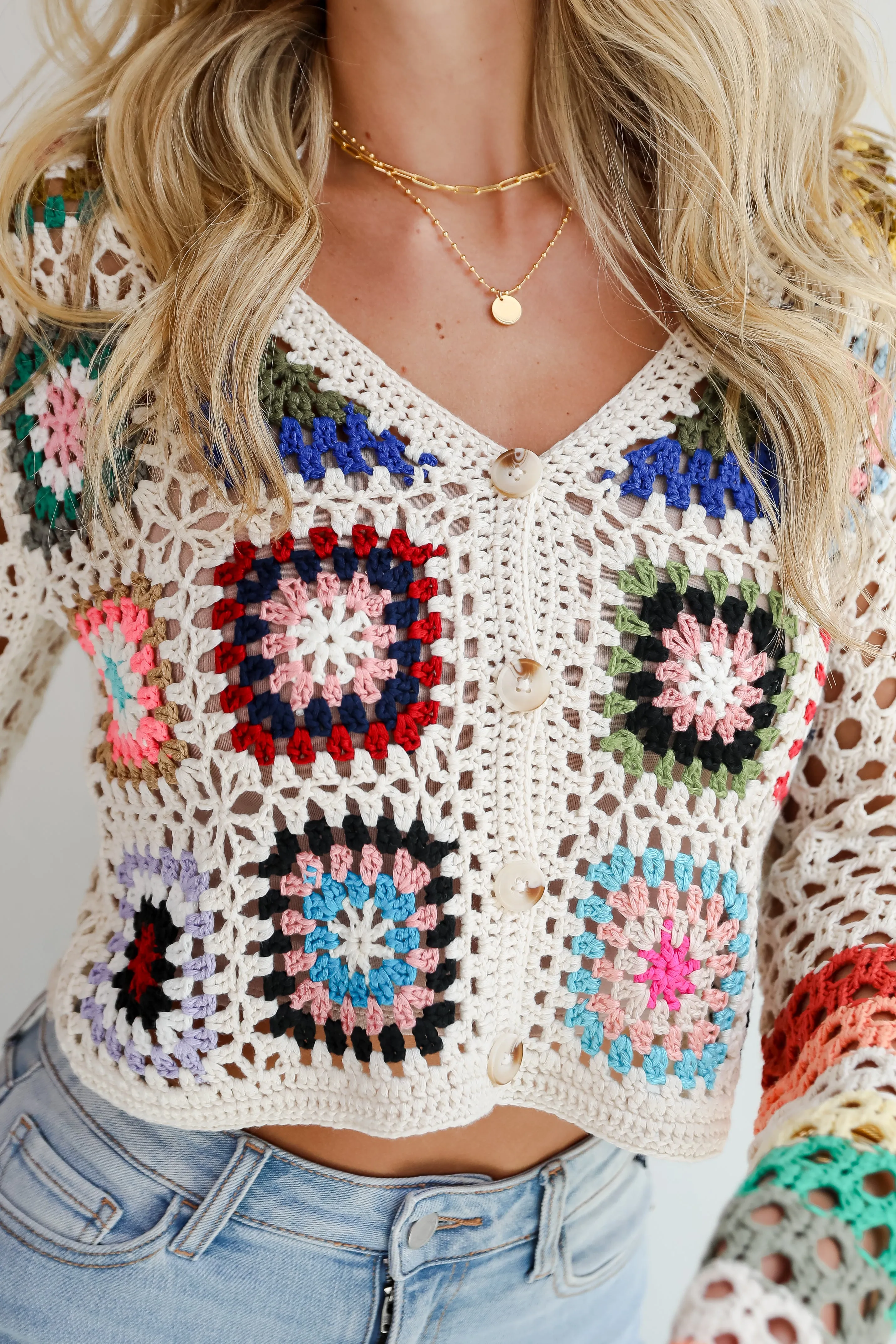 FINAL SALE - Vibrant Crush Ivory Crochet Knit Top