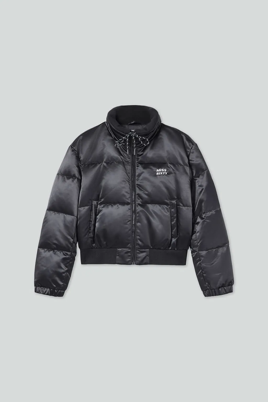 Flannel Neck Drawstring Puffy Jacket