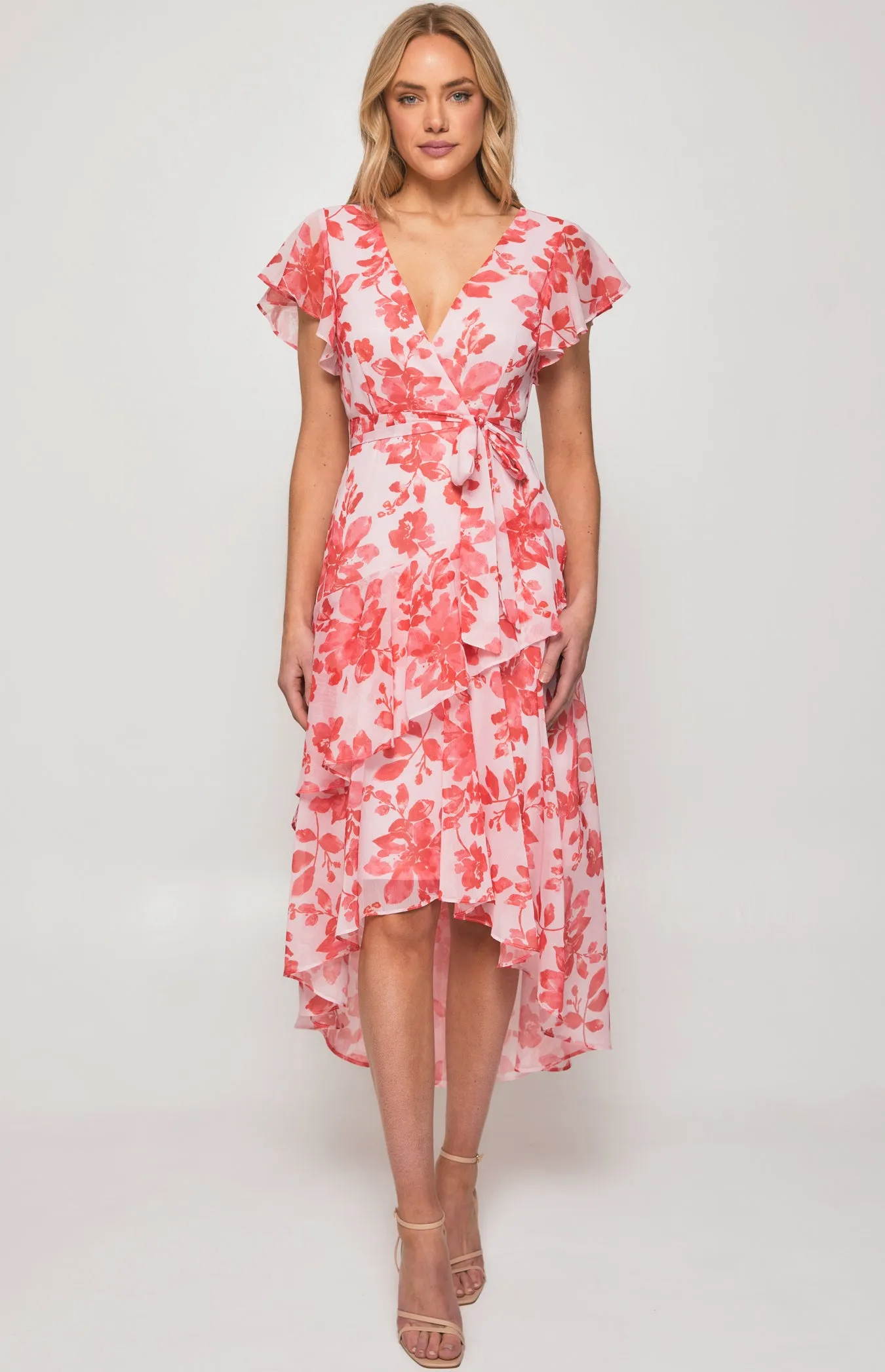 Floral Chiffon Tiered Frill Hem Midi Dress