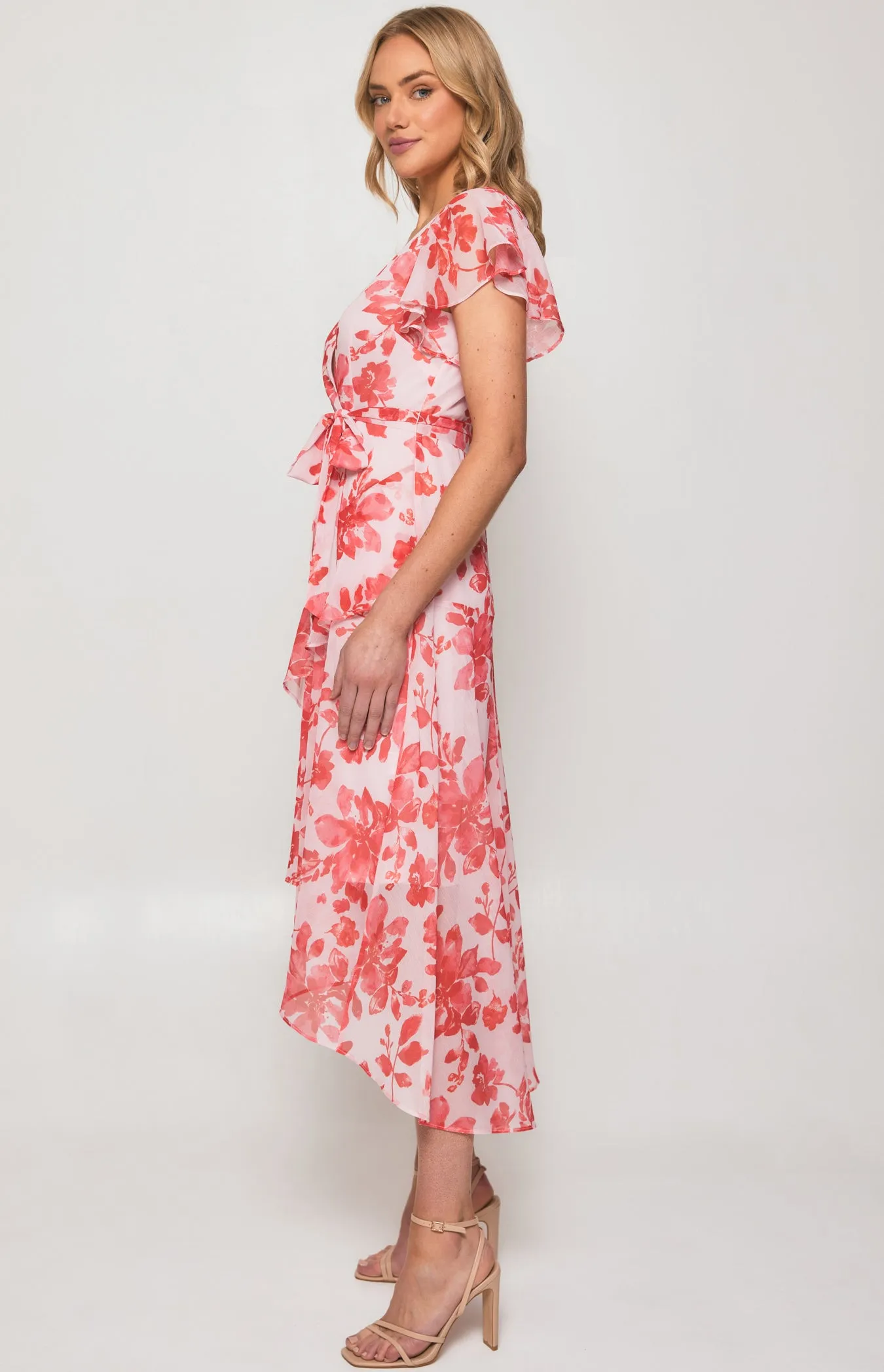 Floral Chiffon Tiered Frill Hem Midi Dress