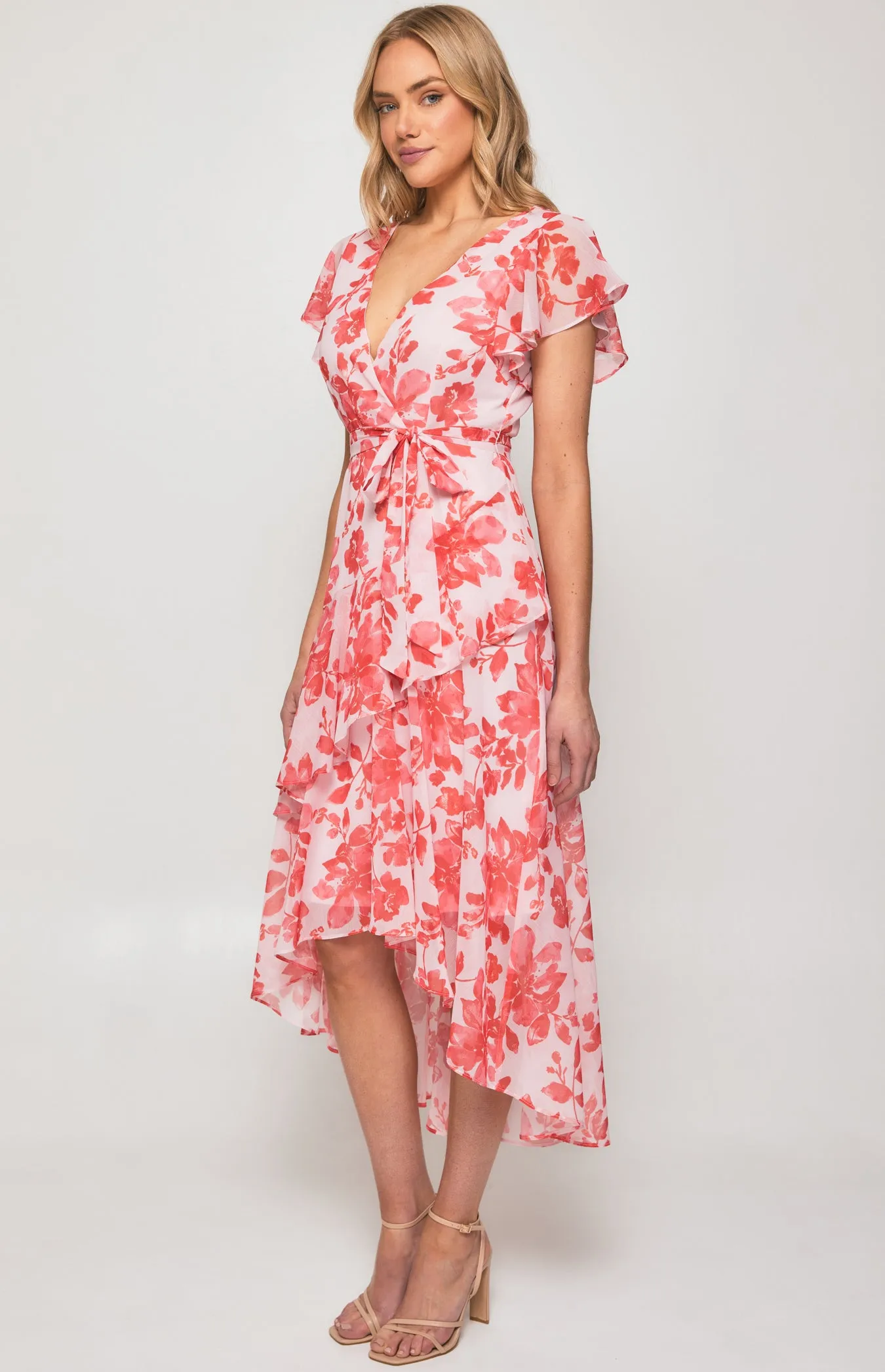 Floral Chiffon Tiered Frill Hem Midi Dress