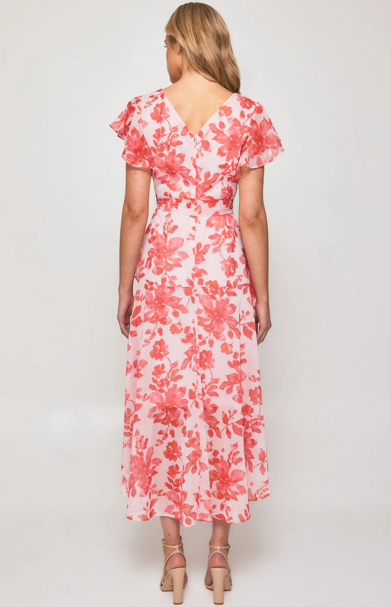 Floral Chiffon Tiered Frill Hem Midi Dress