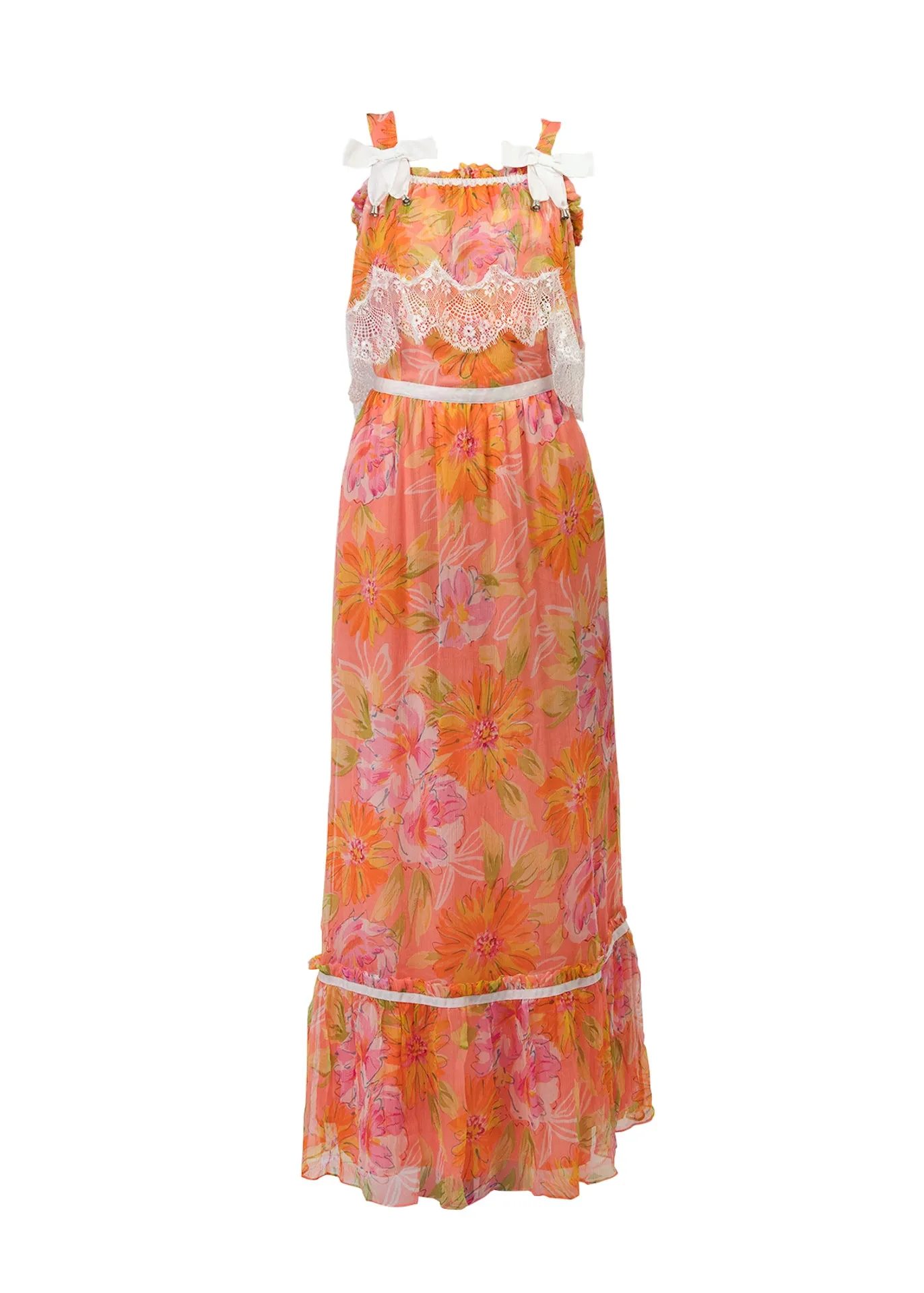 Floral print chiffon boho maxi dress