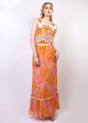 Floral print chiffon boho maxi dress