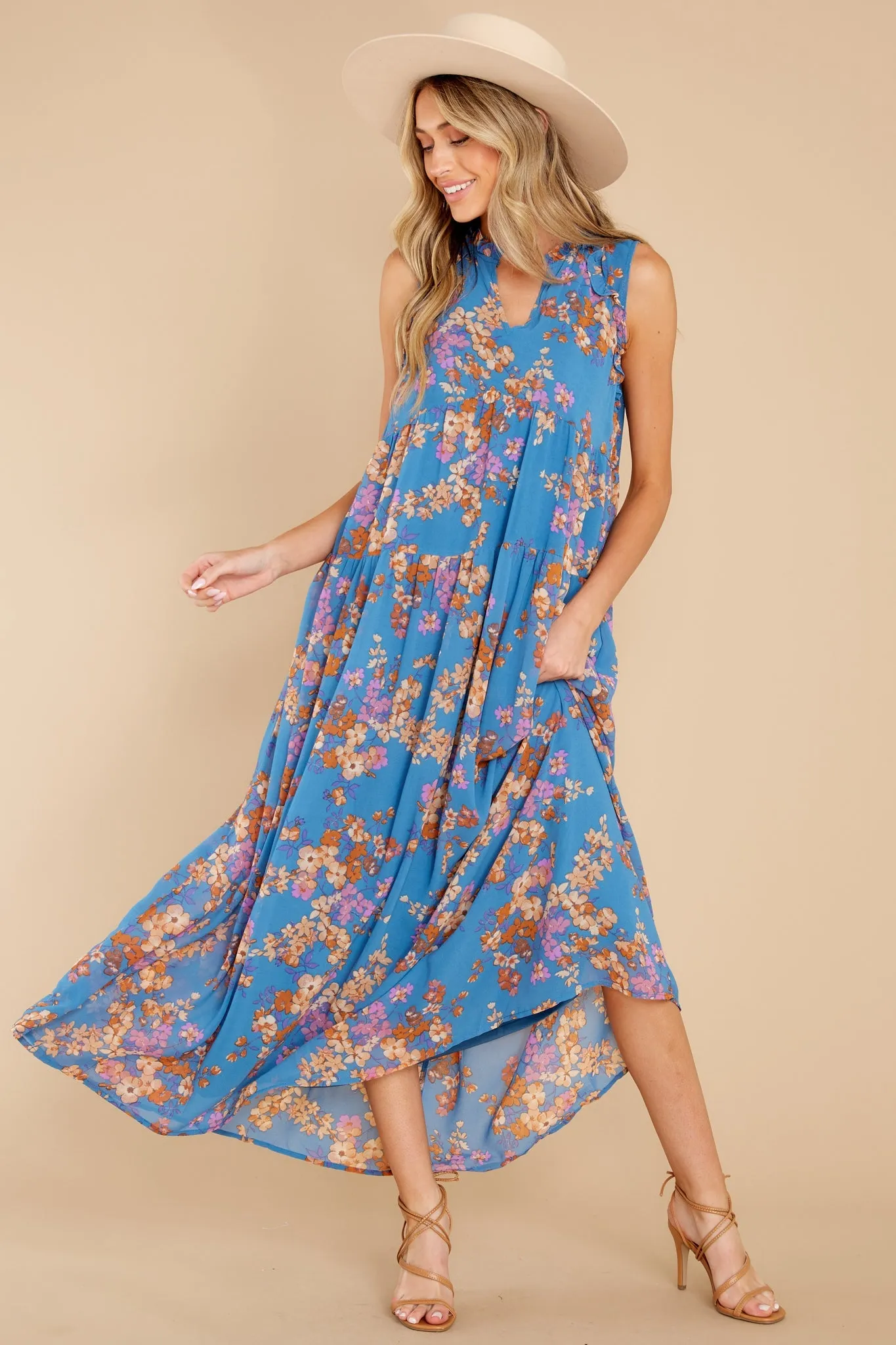 Free Agent Blue Multi Floral Print Maxi Dress