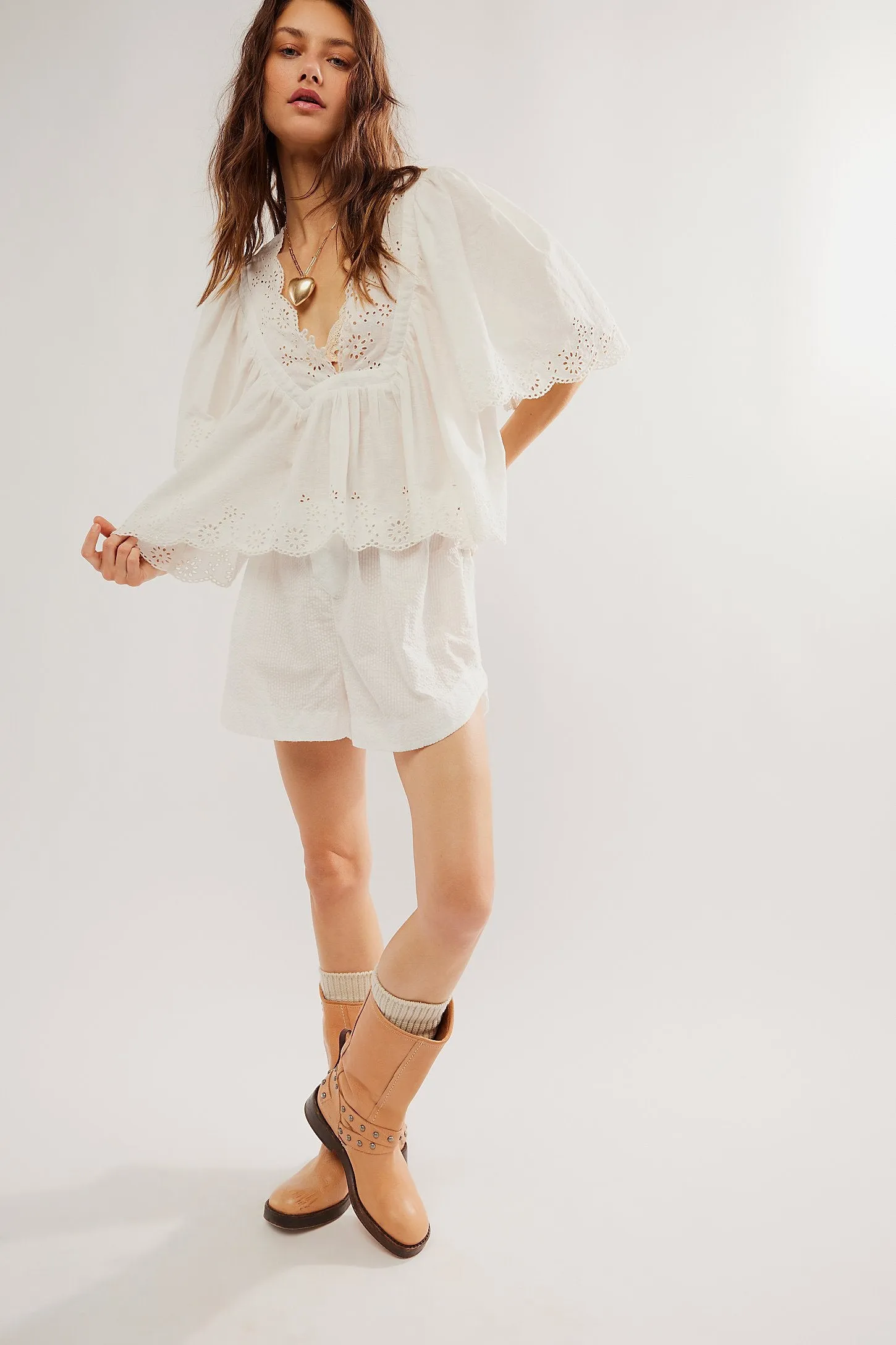 Free People Costa Eyelet Top - Bright White