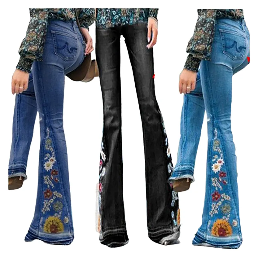 Funki Buys | Pants | Women's Boho Hippy Embroidered Jeans