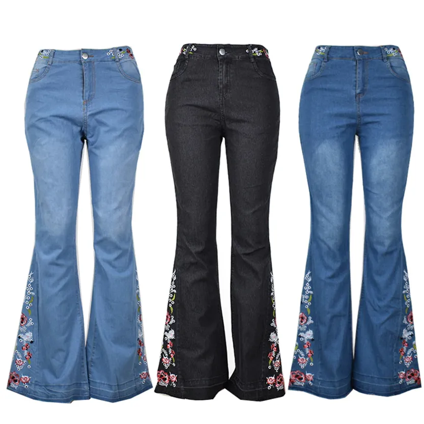 Funki Buys | Pants | Women's Boho Hippy Embroidered Jeans