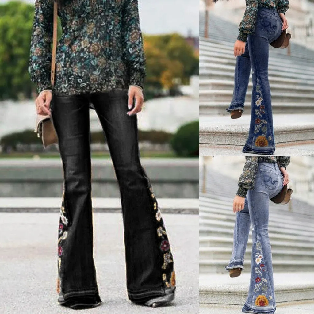 Funki Buys | Pants | Women's Boho Hippy Embroidered Jeans