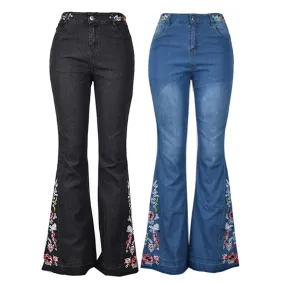 Funki Buys | Pants | Women's Boho Hippy Embroidered Jeans