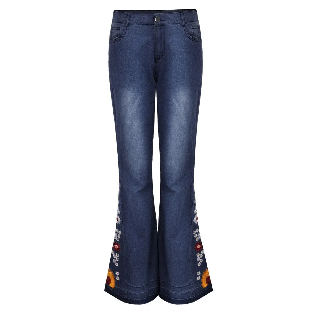 Funki Buys | Pants | Women's Boho Hippy Embroidered Jeans