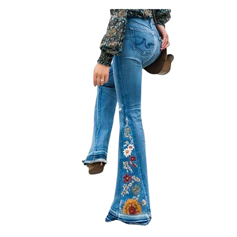 Funki Buys | Pants | Women's Boho Hippy Embroidered Jeans