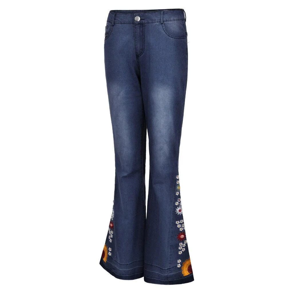 Funki Buys | Pants | Women's Boho Hippy Embroidered Jeans