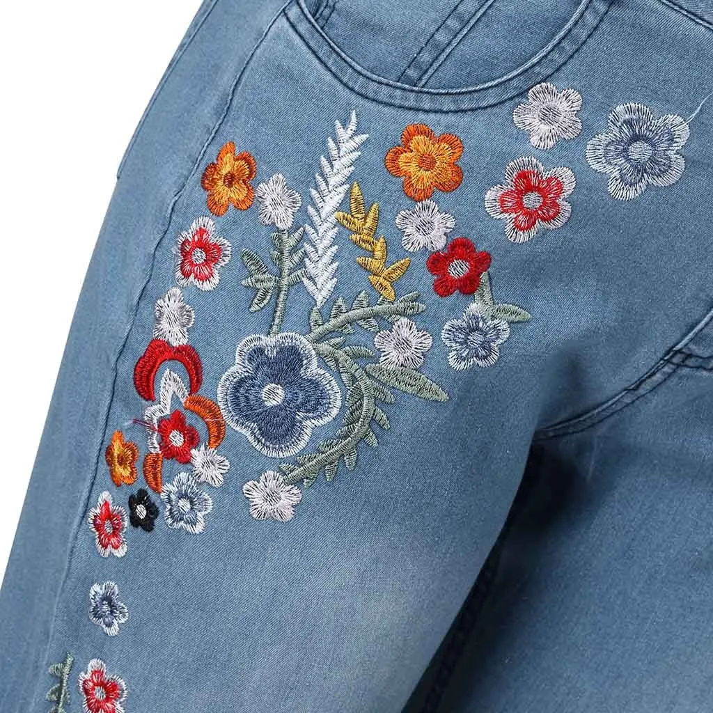 Funki Buys | Pants | Women's Boho Hippy Flared Flower Jeans