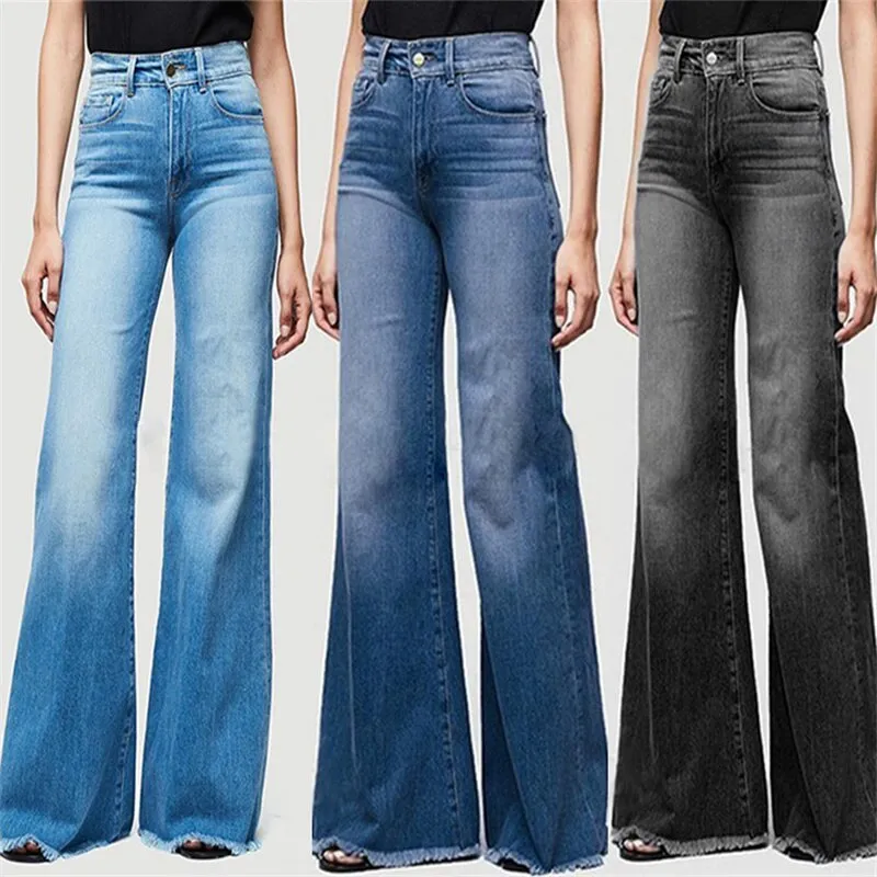 Funki Buys | Pants | Women's Flared Wide Leg Mom Jeans