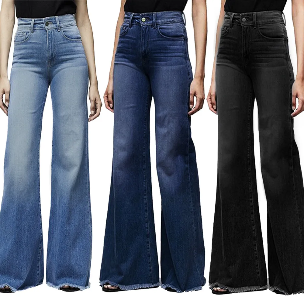 Funki Buys | Pants | Women's Flared Wide Leg Mom Jeans