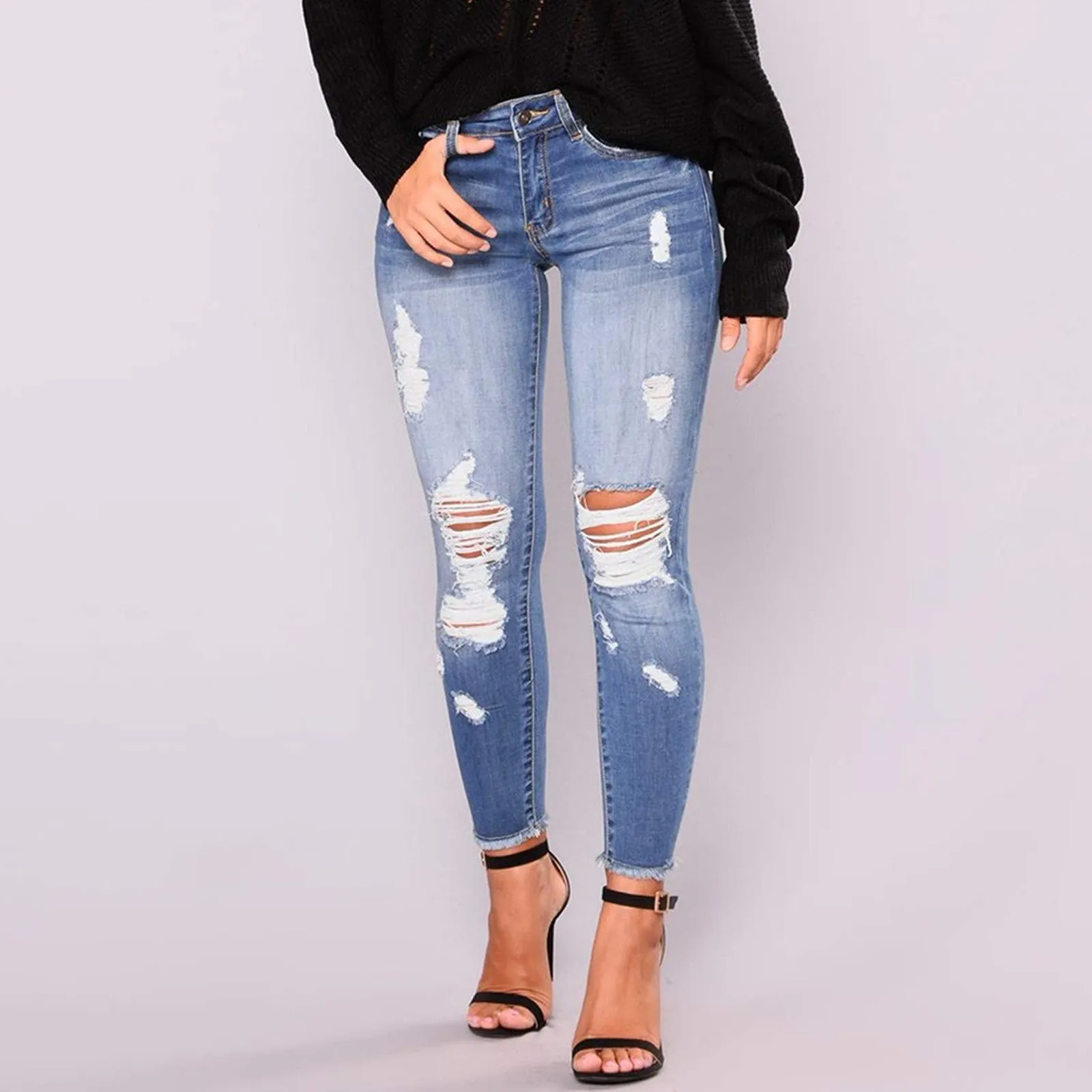 Funki Buys | Pants | Women's High Waist Denim Ripped Jeans