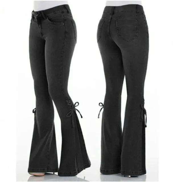 Funki Buys | Pants | Women's High Waist Tie Up Flared Jeans