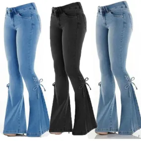 Funki Buys | Pants | Women's High Waist Tie Up Flared Jeans