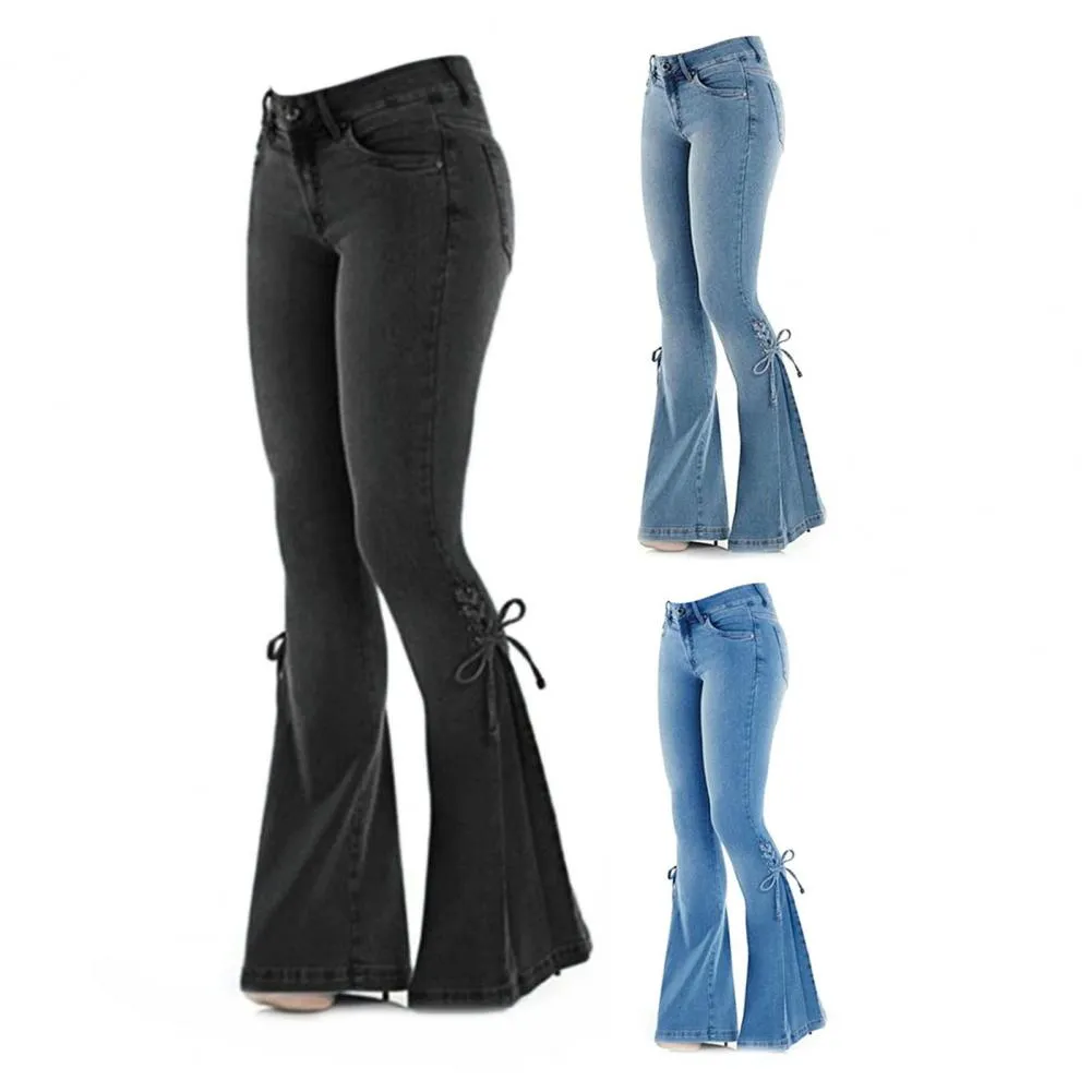 Funki Buys | Pants | Women's High Waist Tie Up Flared Jeans