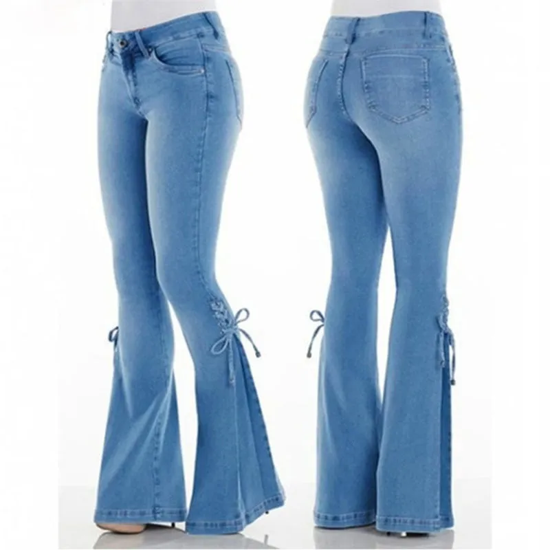 Funki Buys | Pants | Women's High Waist Tie Up Flared Jeans