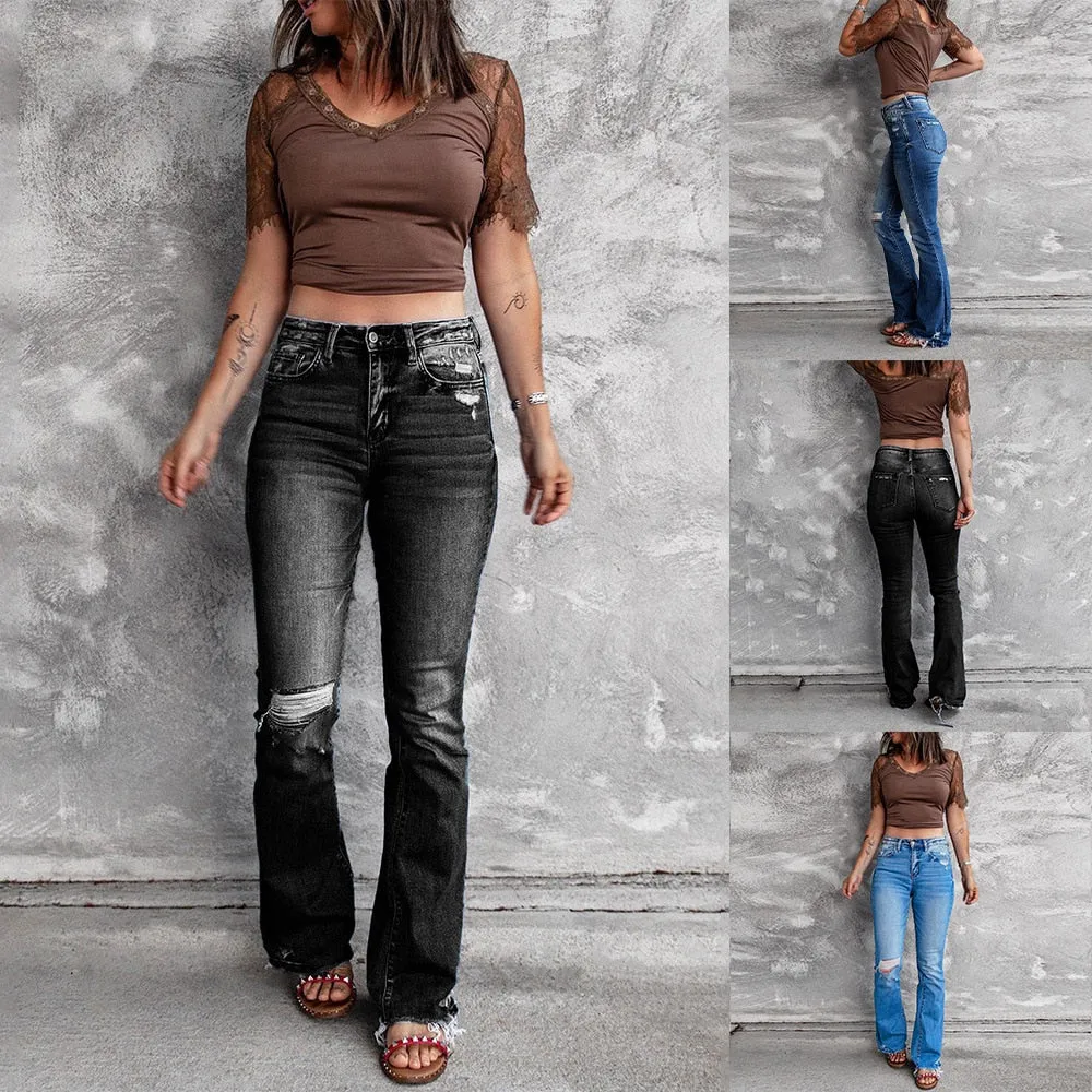 Funki Buys | Pants | Women's Straight Leg Boot Cut Ripped Jean