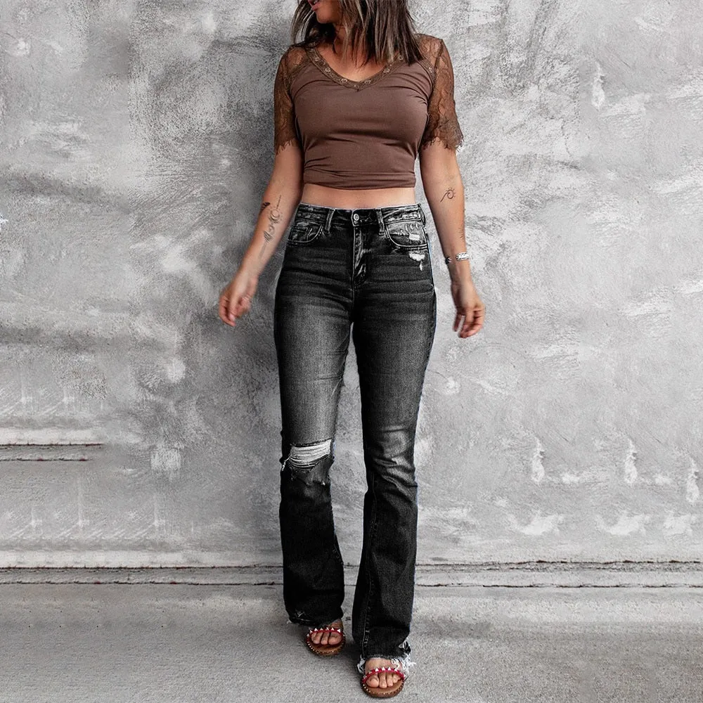 Funki Buys | Pants | Women's Straight Leg Boot Cut Ripped Jean