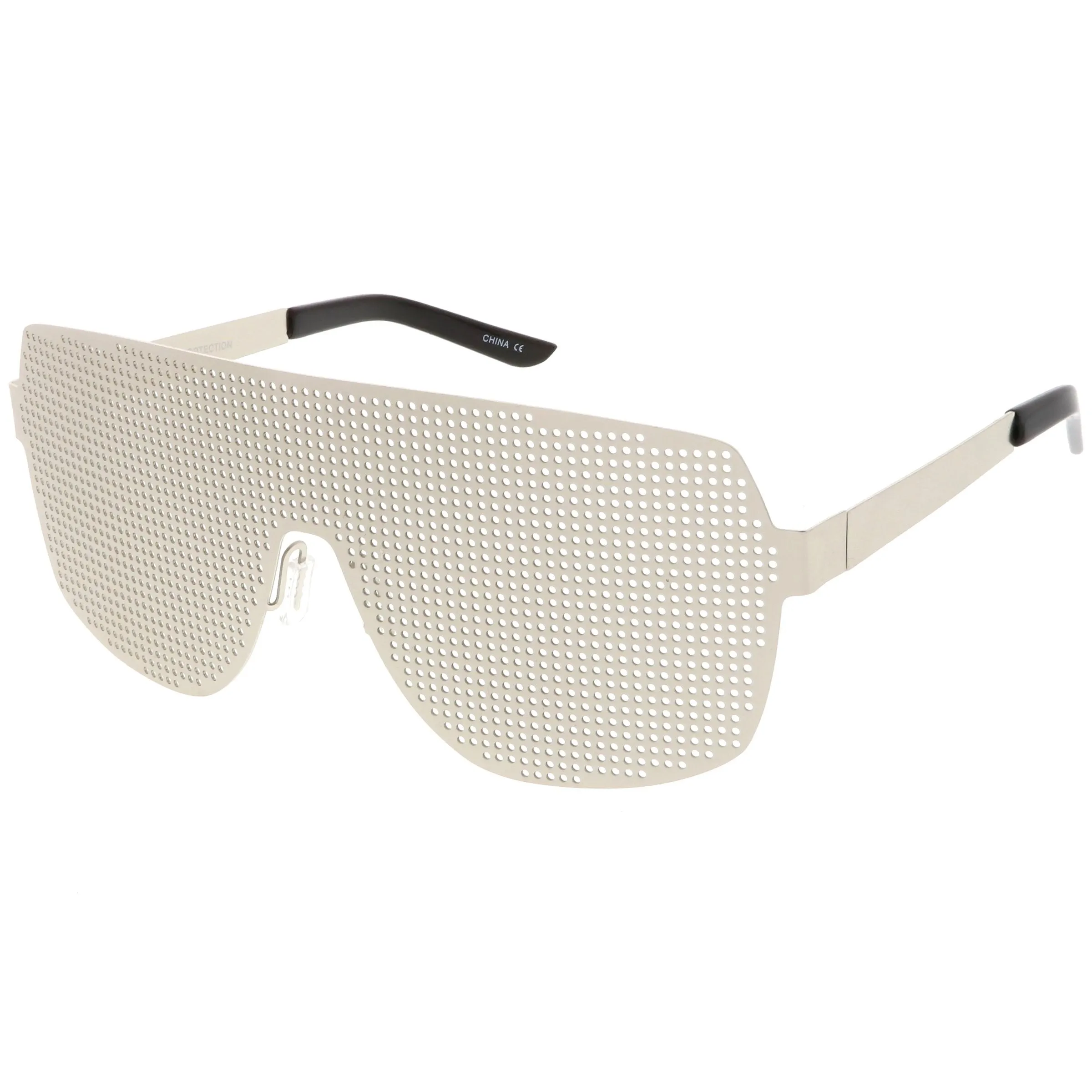 Futuristic Novelty Flat Top Metal Mesh Grade Lens Shield Glasses