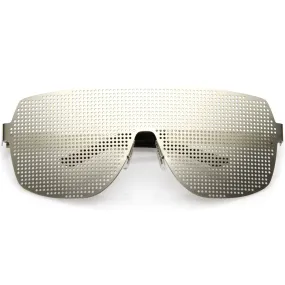 Futuristic Novelty Flat Top Metal Mesh Grade Lens Shield Glasses