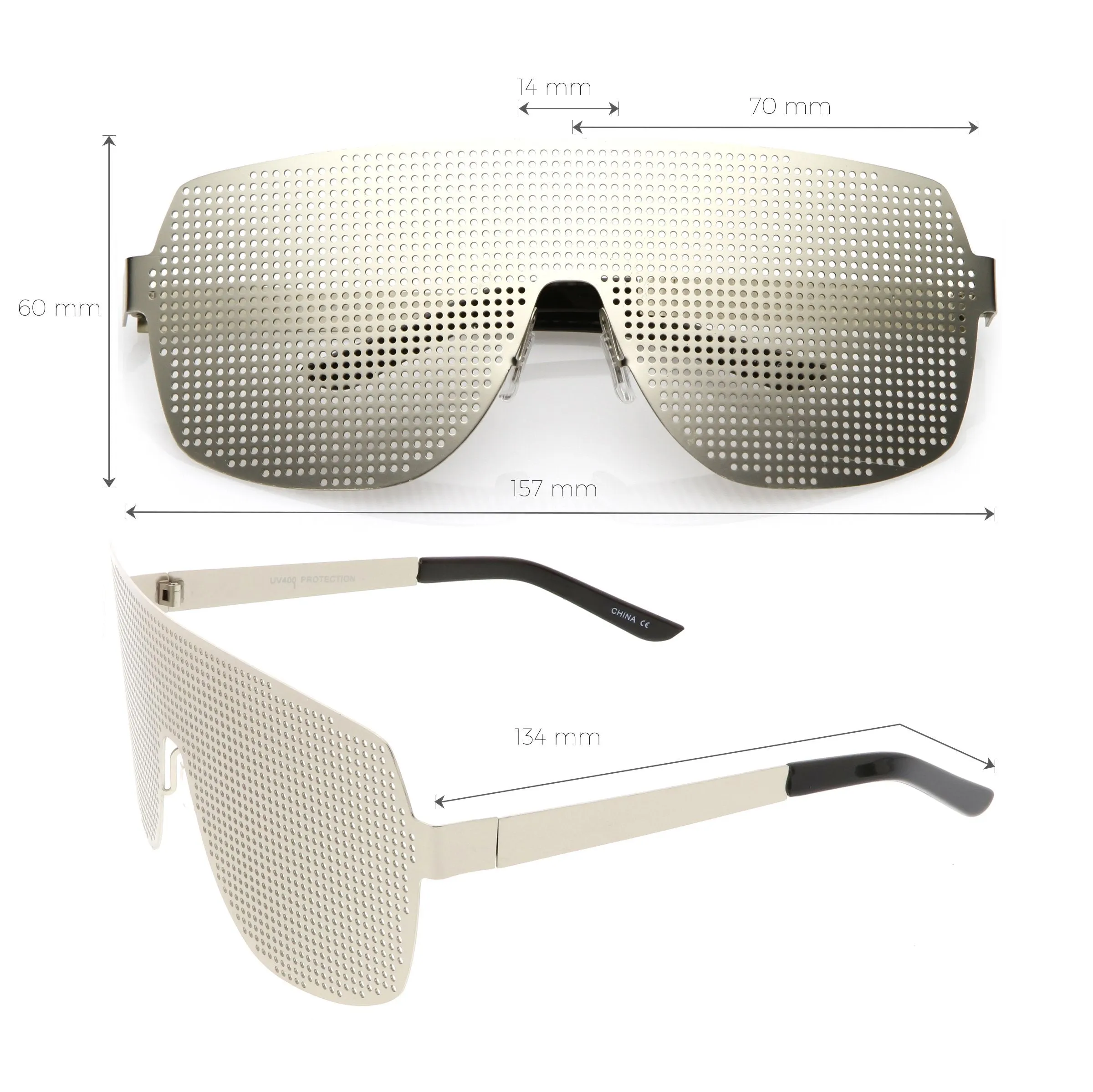 Futuristic Novelty Flat Top Metal Mesh Grade Lens Shield Glasses