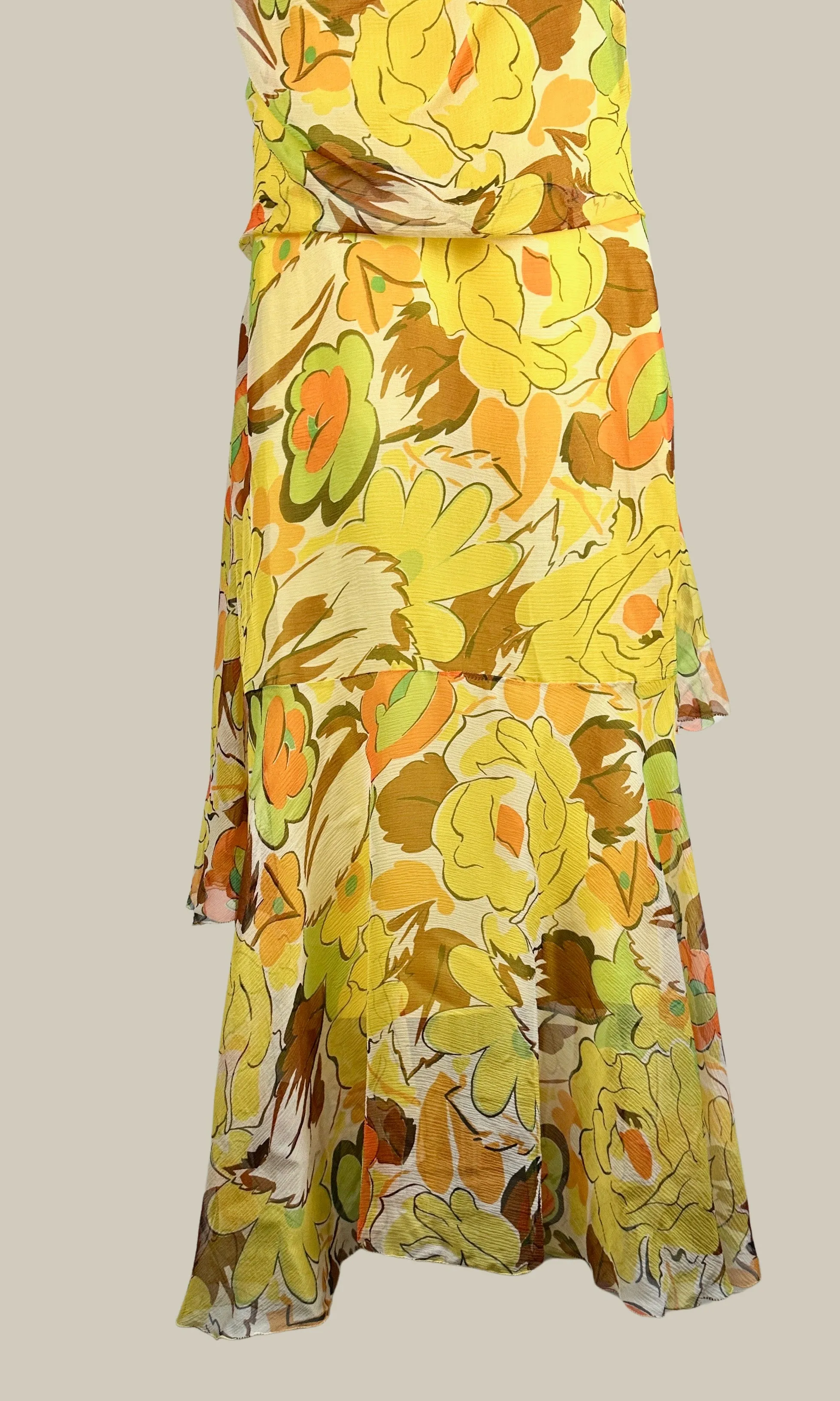 GARDEN PARTY 20s Sheer Silk Chiffon Floral Dress • X Small