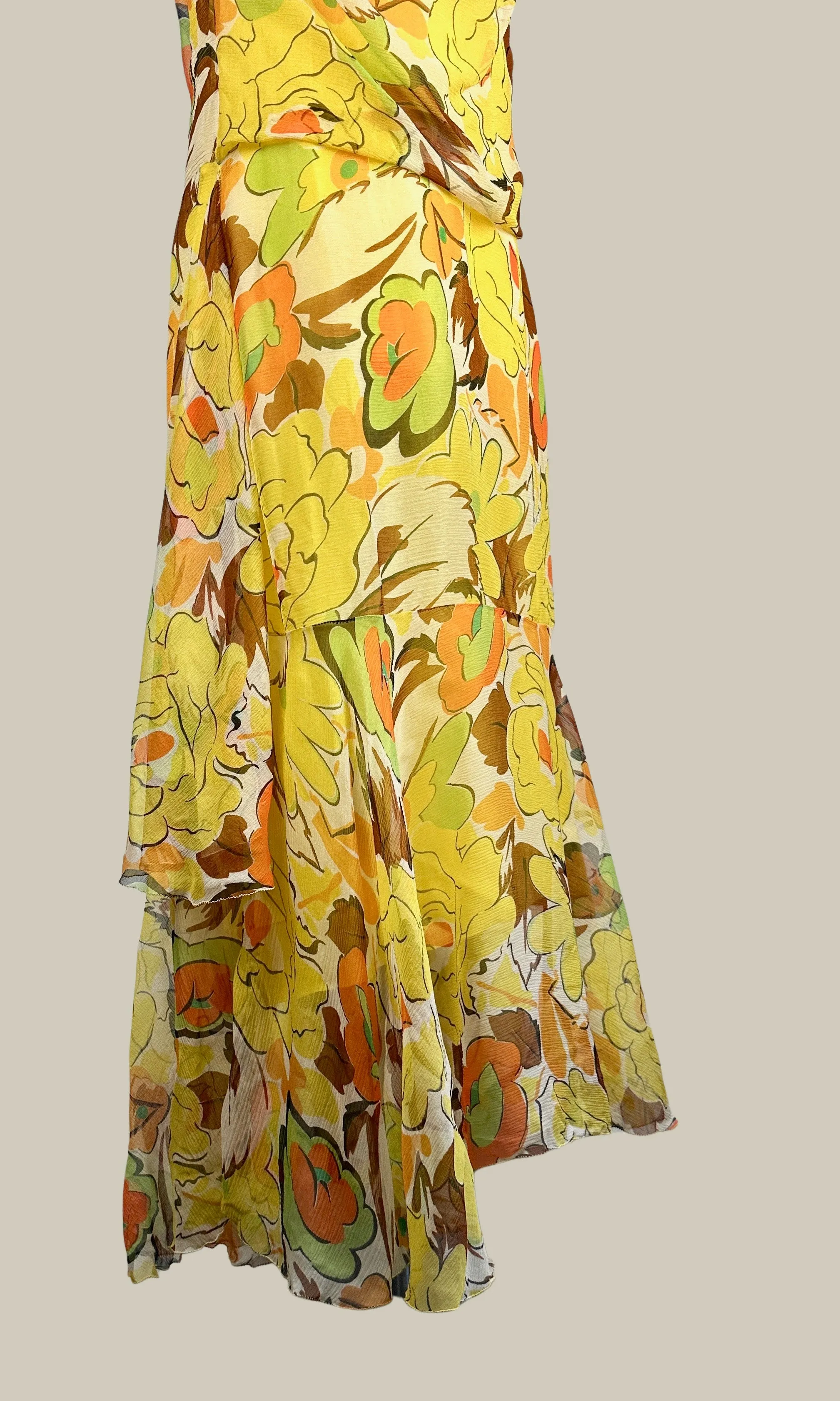 GARDEN PARTY 20s Sheer Silk Chiffon Floral Dress • X Small